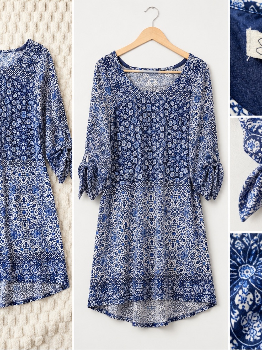 Spence Blue and White Floral Hem Tie Top